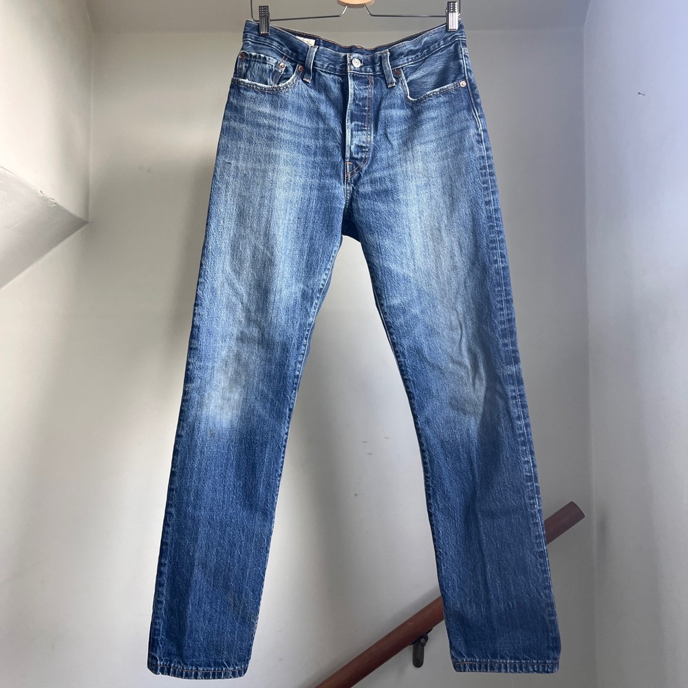Levi's Premium 501 Jeans Size 29 Blue Straight Leg Medium Wash Faded Distressed